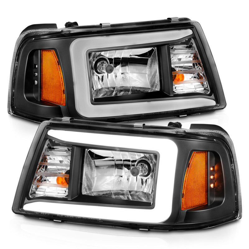 ANZO 2001-2011 Ford Ranger Crystal Headlights w/ Light Bar Black Housing