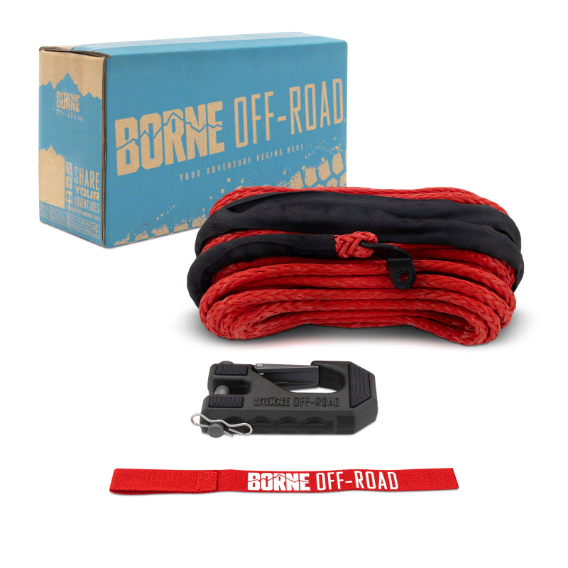 Borne Off-Road Winch Hook - 3/8in Rope - Hand Strap - Red