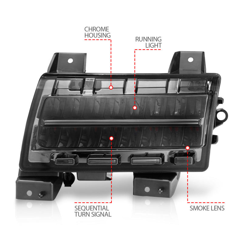 ANZO 2018-2021 Jeep Wrangler LED Side Markers Chrome Housing Smoke Lens w/ Seq. Signal Sport Bulb