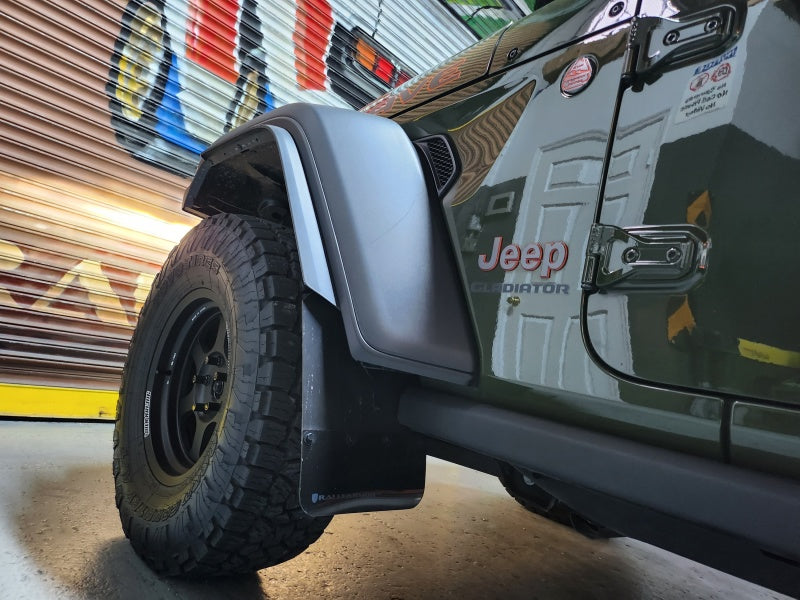 Rally Armor 19-24 Jeep JT Gladiator (Mojave/Rubicon) Black Mud Flap w/Metallic Black Logo