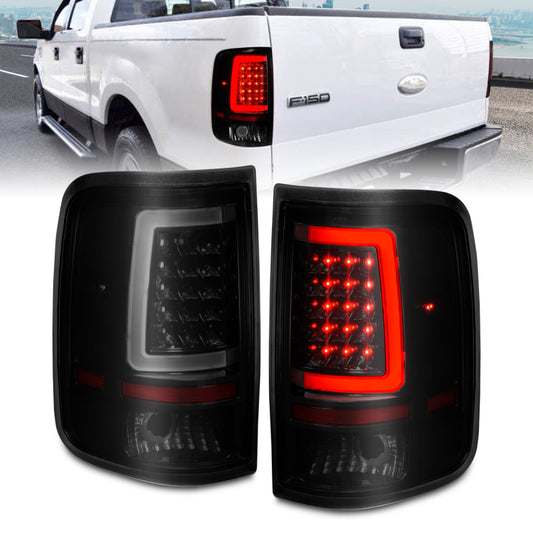 ANZO 2004-2006 Ford F-150 LED Tail Lights w/ Light Bar Black Housing Smoke Lens