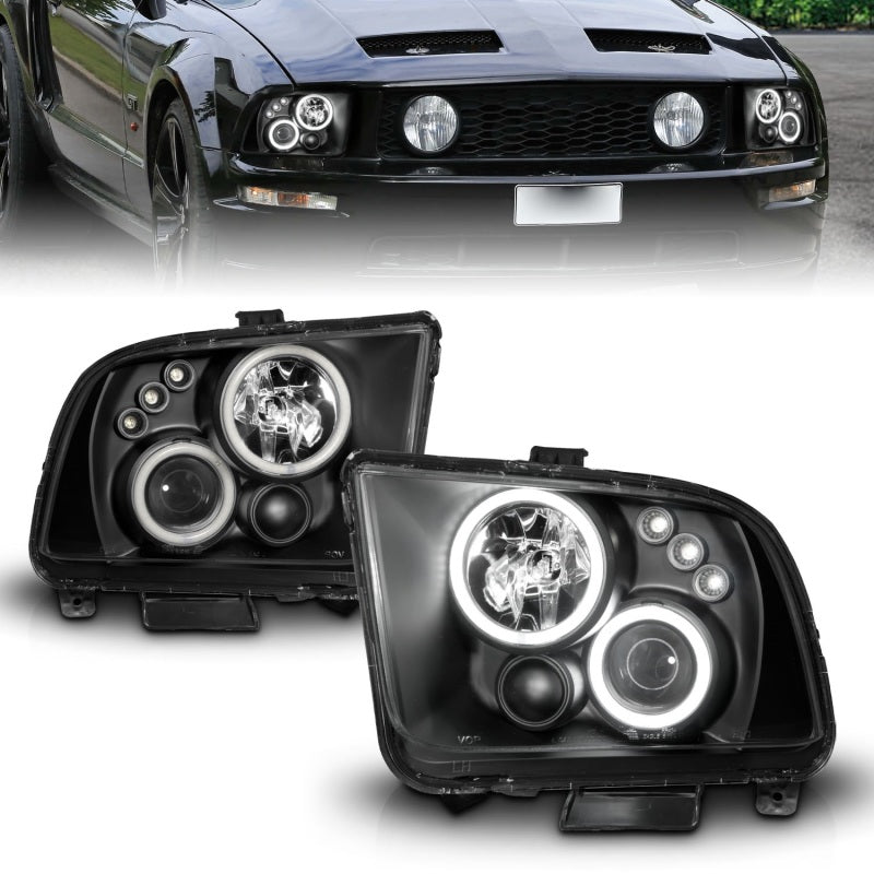 ANZO 2005-2009 Ford Mustang Projector Headlights w/ Halo Black